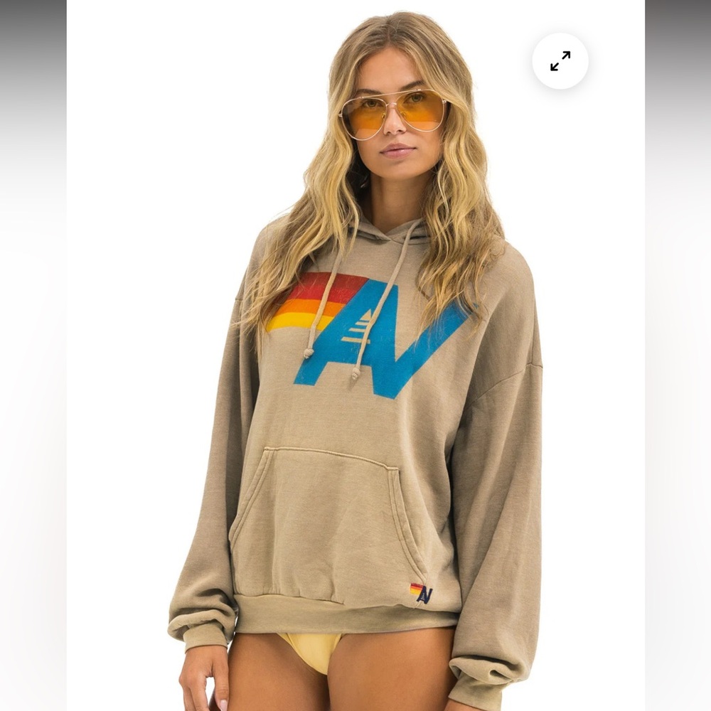 Aviator Nation Tan Hoodie with Multicolor Logo